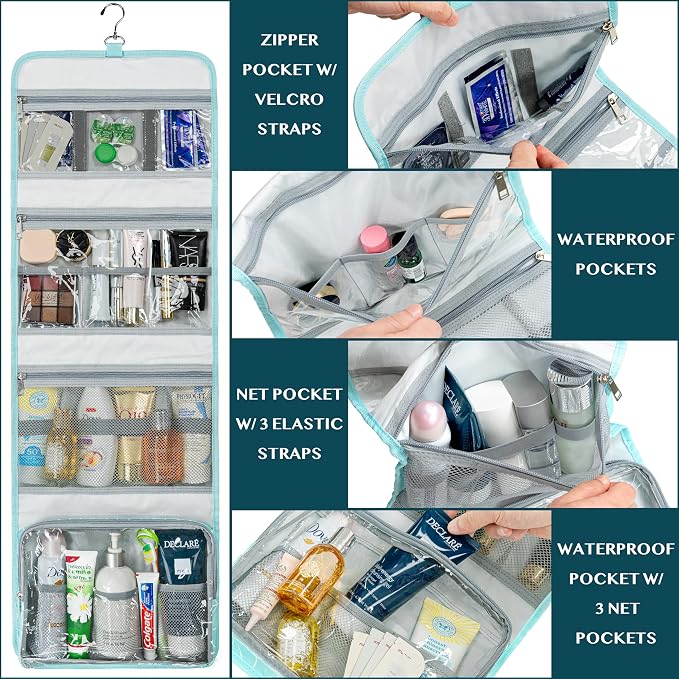 PAVILIA Travel Hanging Toiletry Bag for Women Men, Large Capacity Makeup Bag Kit, Waterproof Cosmetic Storage Organizer Case for Bathroom Shower - Image 9