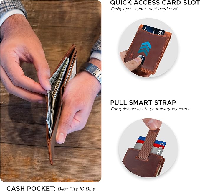 SERMAN BRANDS RFID Blocking Slim Bifold Genuine Leather Thin Minimalist Front Pocket Wallets for Men Billfold Wallet Men Gift - Image 4