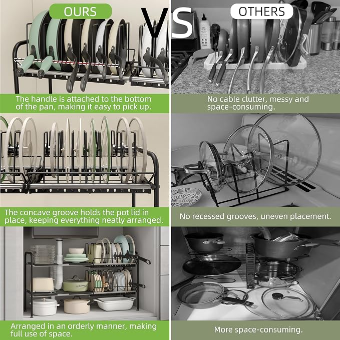 Expandable Under Sink Organizer，Pot and pan Organizer Under Cabinet | Pan Lid Organizer,Expandable Storage shelf with 2 Pan Racks（14 Dividers）and 4 Removable Panels,Adjustable partition height - Image 7