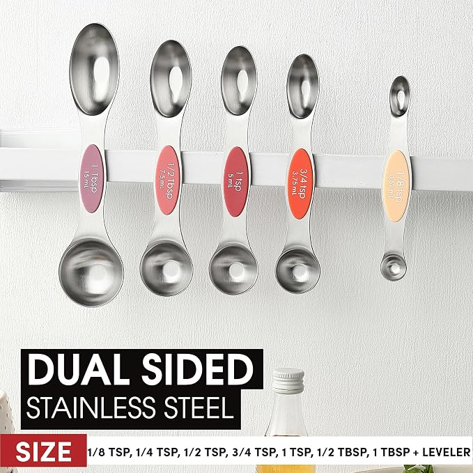 Spring Chef Stainless Steel 8 Magnetic Measuring Spoons Set, Desert Sunset | Dual Sided Metal Teaspoon & Tablespoon Measuring Spoons with Leveler for Dry & Liquid Ingredients, Fits in Kitchen Spice Jars - Image 3