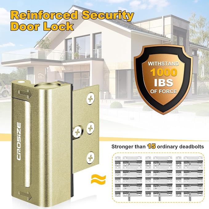Home Security Door Lock, Door Reinforcement Lock for Kids Safety, Gold | Withstands 1000 lbs of Impact, Door Lock for Front Door, Defender Door Locks Latch, Inside Door Lock, For Door Security - Image 2