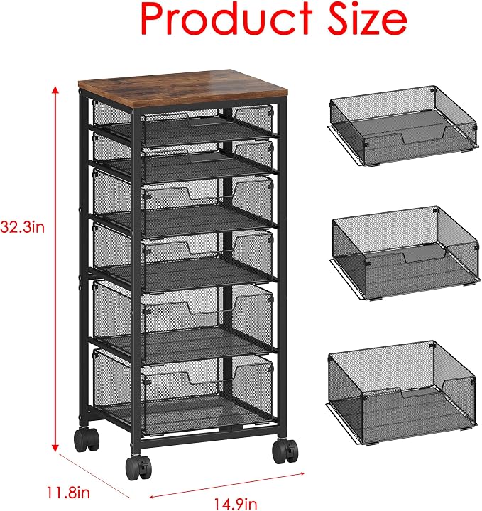 Rolling Storage Cart with 6 Drawers, Craft Cart with Lockable Wheels | Storage Drawer Organizer, Utility Cart for Classroom, Closet, Pantry, Bathroom, Kitchen, Art, Dorm, Office - Image 3
