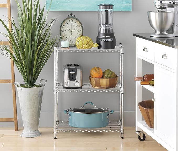 Whitmor 3-Tier Shelving Unit, Metal Storage Shelves, Easy Assembly Home Organizer for Pantry, Kitchen, Garage, Plant, 23"L x 13"W x 30"H - Image 4