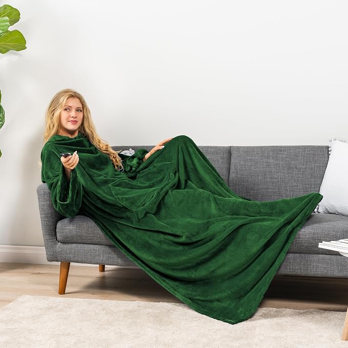 PAVILIA Blanket with Sleeves for Adult Women Men, Soft Warm Wearable Blanket Fleece Wrap Throw, Robe Blanket Gift - Image 4