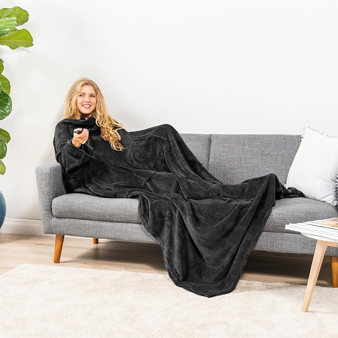 PAVILIA Blanket with Sleeves for Adult Women Men, Soft Warm Wearable Blanket Fleece Wrap Throw, Robe Blanket Gift - Image 8