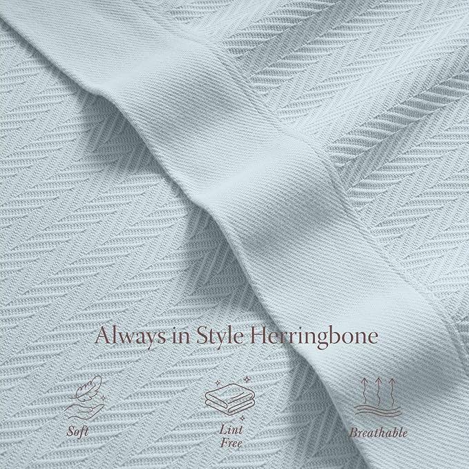 Threadmill Luxury Cotton Blankets for Queen Size Bed | All-Season 100% Cotton Queen Size Blanket | Herringbone Cozy, Soft Breathable Fall Thermal Blanket fits Full Size Bed | Light Blue | 100% Cotton, Herringbone Pattern, 90x92 in, Breathable, Moisture... - Image 4