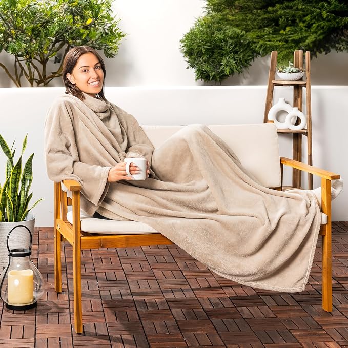 PAVILIA Blanket with Sleeves for Adult Women Men, Soft Warm Wearable Blanket Fleece Wrap Throw, Robe Blanket Gift - Image 6