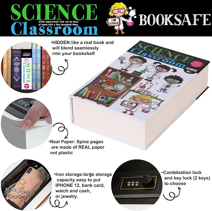 Science Book Safe Storage Box with Real Pages Combination Lock Box Money Safe Book Storage Lock Boxes for Personal Items Large Capacity Diversion Safes Hold Phone,Cash - Image 4