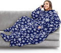 PAVILIA Fleece Blanket with Sleeves, Foot Pockets for Women Men Adults, Plush Wearable Blanket Throw Wrap, Warm Snuggle Blanket Robe, Cozy Gift Ideas Wife Mom, Snowflake Blue by PAVILIA