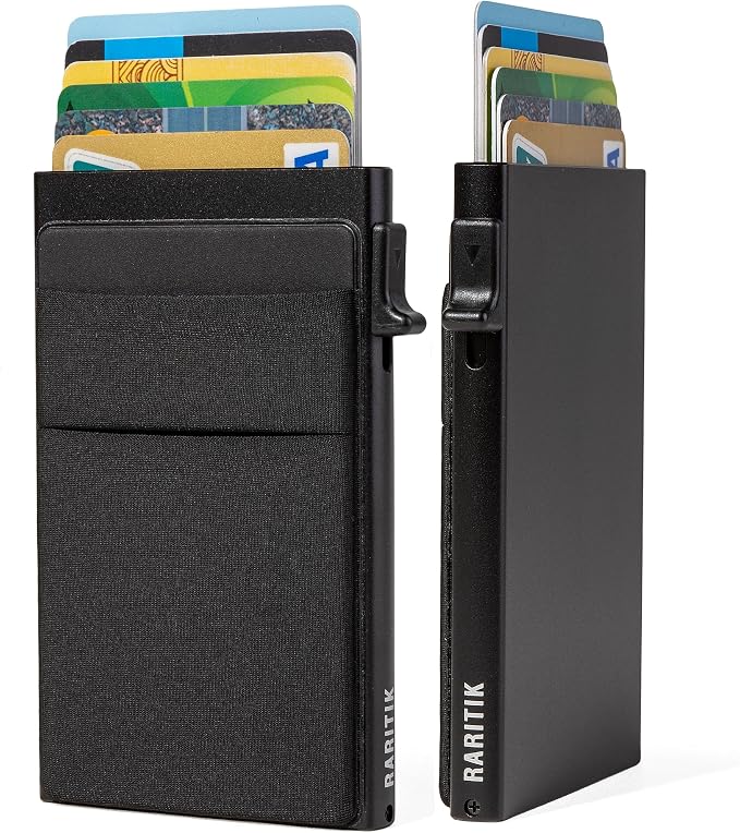Slim Card Holder Wallet for Men, Minimalist RFID Blocking Pop Up Wallet, Smart Metal Business Card Case Holds 12 Cards, Money Clip, Front Pocket Wallet, Gifts for Men - Image 2