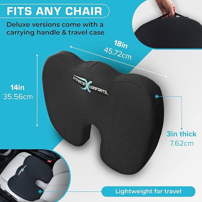 Xtreme Comforts Seat Cushions | Office Chair Cushions for Desk, Car, Wheelchair| Ergonomic Memory Foam Seat Cushion for Support & Comfort | Helps Improve Sitting Posture for Work & Body Relief - Image 2