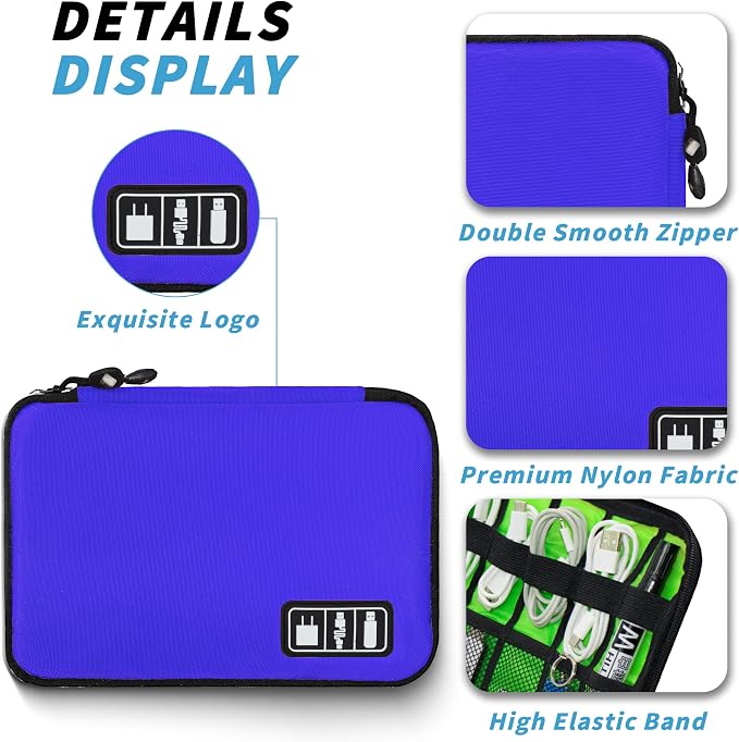 Electronics Organizer,Travel Cord Organizer Pouch,Cable Organizer Bags | Travel Electronic Accessories Storage Case for Cables, Cords, Charger, Phone (Royal Blue) - Image 2