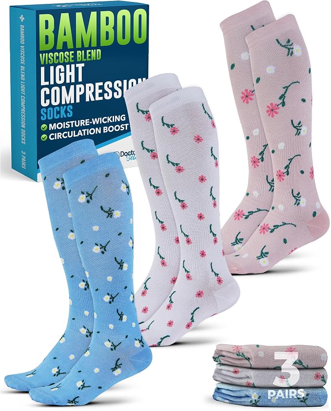 Doctor's Select® Bamboo Viscose Light Compression Socks for Women & Men - 3 Pairs, 8-15 mmHg Compression Socks, Knee High by DoctorsSelect