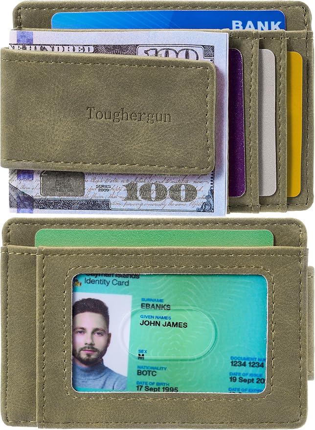 Toughergun Slim Wallet for Men RFID Blocking Money Clip, Minimalist Front Pocket Credit Card Holder, Magnetic Thin Mens Wallets with ID Window - Image 2