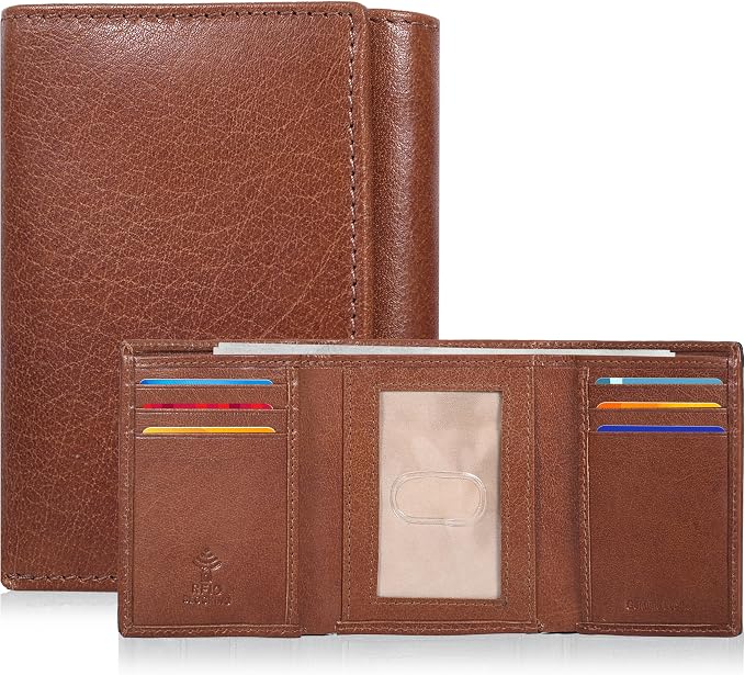 Real Leather Mens Trifold Wallet RFID Blocking Slim Minimalist Front Pocket - Thin & Stylish with ID Window in Gift Box by OakLeathers