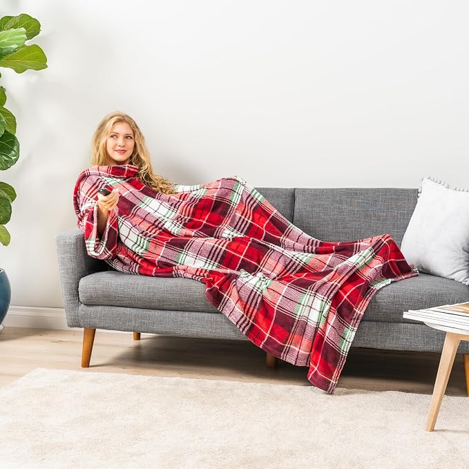 PAVILIA Blanket with Sleeves for Adult Women Men, Soft Warm Wearable Blanket Fleece Wrap Throw, Robe Blanket Gift - Image 5