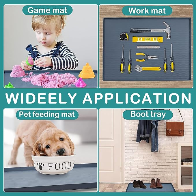 URMONA Waterproof Silicone Under Sink Mat 19'' x 19'' Shelf Liner for Kitchen and Bathroom, Cabinet and Counter Protector, Storage and Organizers, Litter Mat, Pet Cat Puppy Essentials(Navy) - Image 6