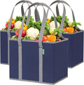 Reusable Grocery Bags (3 Pack) – Heavy Duty Reusable Shopping Bags with Box Shape to Stand Up, Stay Open, Fold Flat – Large Tote Bags are Foldable with Long Handles & Hard Bottom (Navy Blue) by CreativeGreenLife