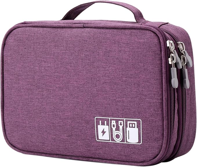 Mygreen Electronic Accessories Organizer Bag, Waterproof Double Layer Travel Storage Case with Adjustable Padded Dividers, Portable Hard Pouch for Cables, Charger, Power Bank, Phone, Hard Drive Purple by mygreen