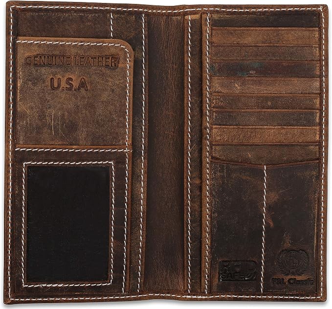 F&L CLASSIC Men's RFID Vintage Look premium Genuine Leather Long Bifold Wallet Checkbook Wallets,buffalo vintage leather - Image 2