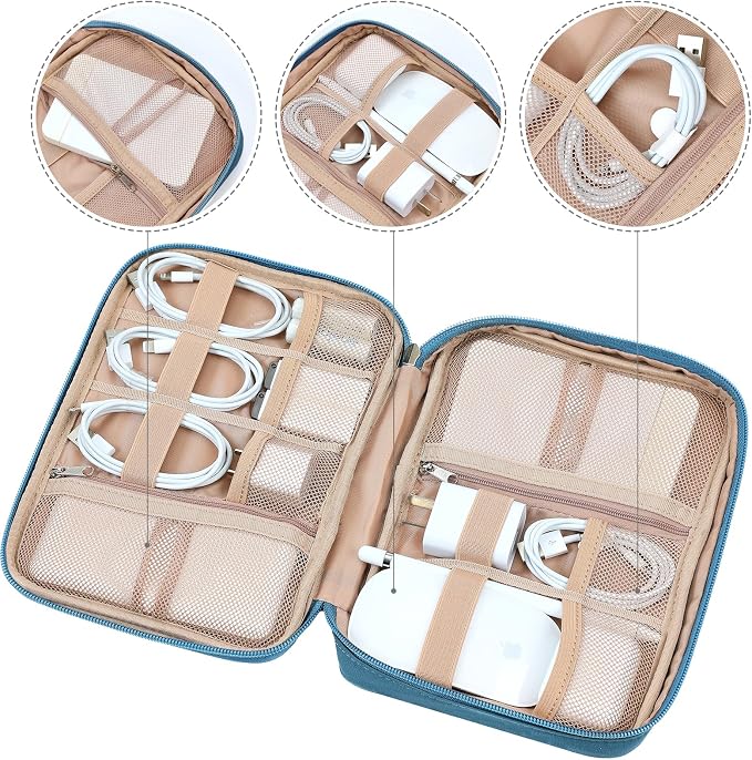 NISHEL Travel Cord Organizer, Electronic Cable Accessories Storage Bag | Bag for chargers, cables, phones, hard drives, USB devices and SD cards, ideal for travel and daily use, Lake-Blue - Image 3