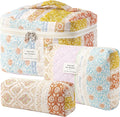 HBselect Quilted Makeup Bag, 3Pcs Cotton Large Travel Makeup Bags Organizer | Cute Floral Make up Bag Cosmetic Bag Toiletry Bag for Women Girls, Makeup Pouch for Skincare, Brushes & Travel Essentials by HBselect