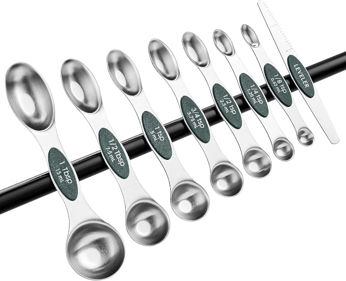 Spring Chef Stainless Steel Magnetic Measuring Spoons Set of 8, Pine Green | Nesting Metal Teaspoon & Tablespoon Measuring Spoons with Leveler for Dry & Liquid Ingredients, Dual Sided, Dishwasher Safe - Image 9