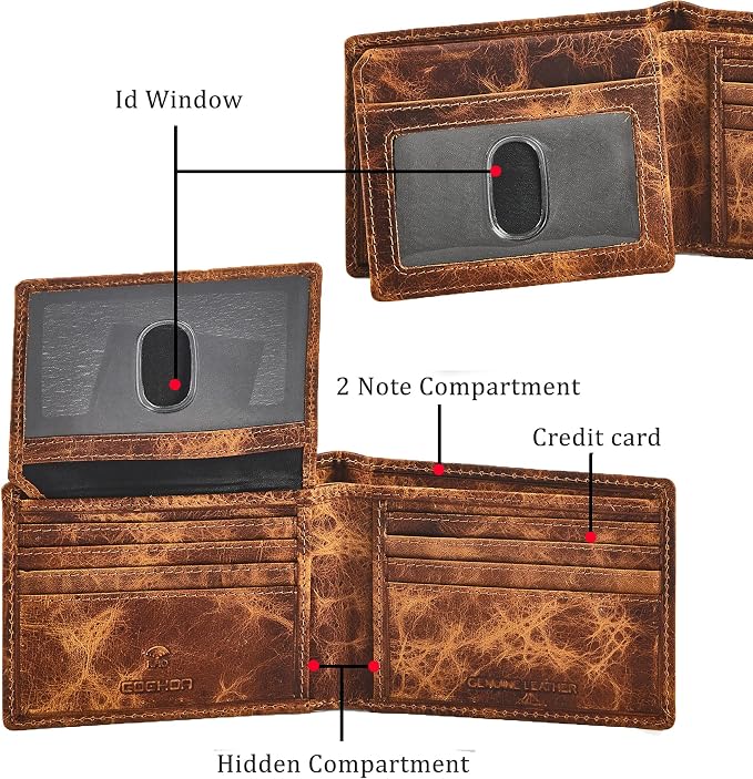 Wallet for Men Slim RFID Blocking Leather Bifold Minimalist 2 ID Windows Gift Box Carteras Para Hombres (DISTRESSED, HAVANA) - Image 2