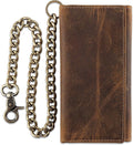 F&L CLASSIC RFID Blocking Mens Tri-fold Long Style Cowhide Leather Steel Chain Wallet,buffalo wax vintage leather,212 wax brown by FLCLASSIC