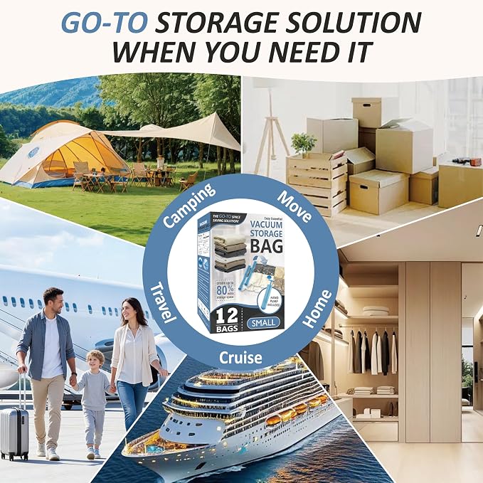 Cozy Essential Vacuum Storage Bags, 80% Compression Vacuum Seal Space Saver Plastic Packaging Bags for Clothes, Blankets, Pillow, Bedding, Comforters, Sealer Clothing Storage,12 Small - Image 8