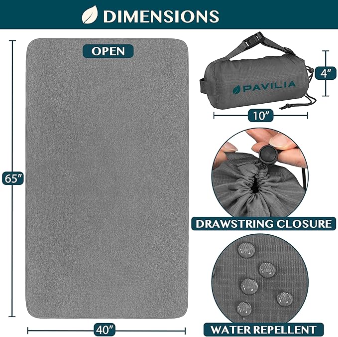 PAVILIA Travel Blanket Airplane Compact with Bag Lightweight, Gray | Soft Fleece Plane Long Flights, Camping Road Trips, Packable Traveler Gift Essentials with Luggage Backpack Strap, 65x40 - Image 4