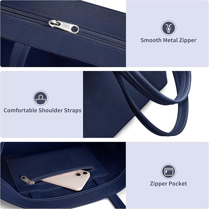 KALIDI Tote Bag Zipper Shoulder Bag Vegan Leather Purses Satchel for Women | Large Casual Handbag for Work Commuting Dating College Everyday - Image 3