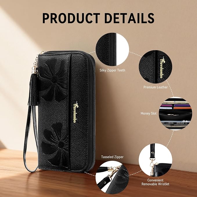 Travelambo Wristlet Wallet Women RFID Bifold Large Capacity Clutch Purse | Tassel, Zipper Coin Pocket, Card Holder Wallet, Gifts for Women - Image 5
