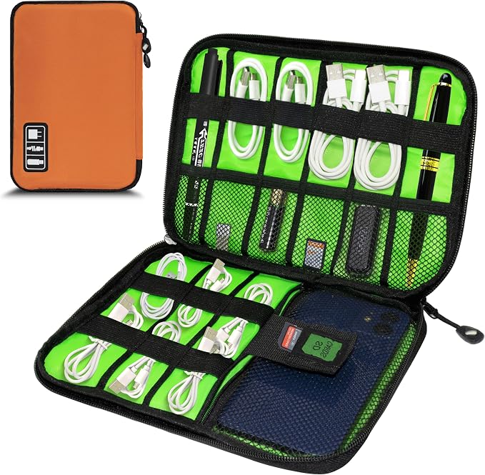 Electronics Organizer,Travel Cord Organizer Pouch,Cable Organizer Bags | Travel Electronic Accessories Storage Case for Cables, Cords, Charger, Phone (Orange) by Miavers