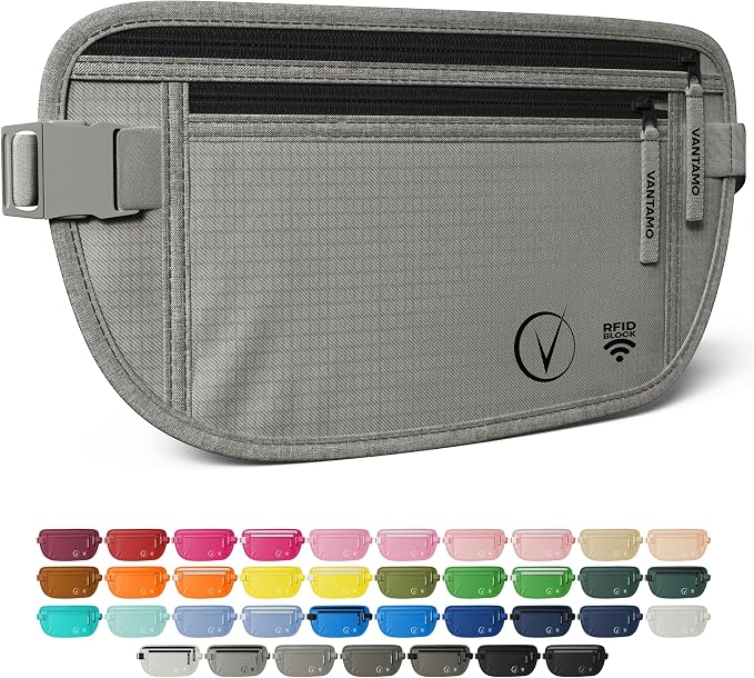 Vantamo Money Belt with RFID For Men & Women, Hidden Passport Holder for Travel, 2 Compartment Travel Fanny Pack for Women Anti Theft by Vantamo