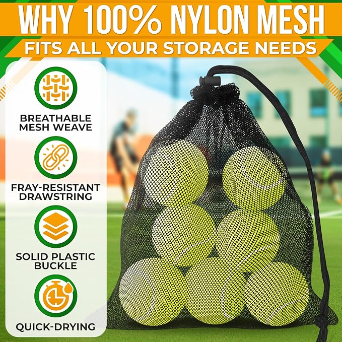 5 Pcs Small Mesh Bag Bulk, 11.8" x 7.48", Breathable Nylon (Black) | Reusable Small Mesh Bags Drawstring for Tennis, Golf, Travel, Beach, Sports Equipment, and Outdoor Activities; Tear-Resistant - Image 3