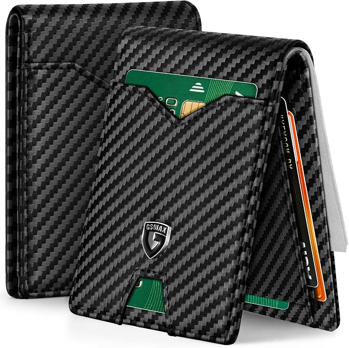 GSOIAX Slim Wallet for Men Rfid Blocking Leather Bifold Front Pocket Carbon Fiber Men's Money Clips Credit Card Holder With Gift Box by GSOIAX