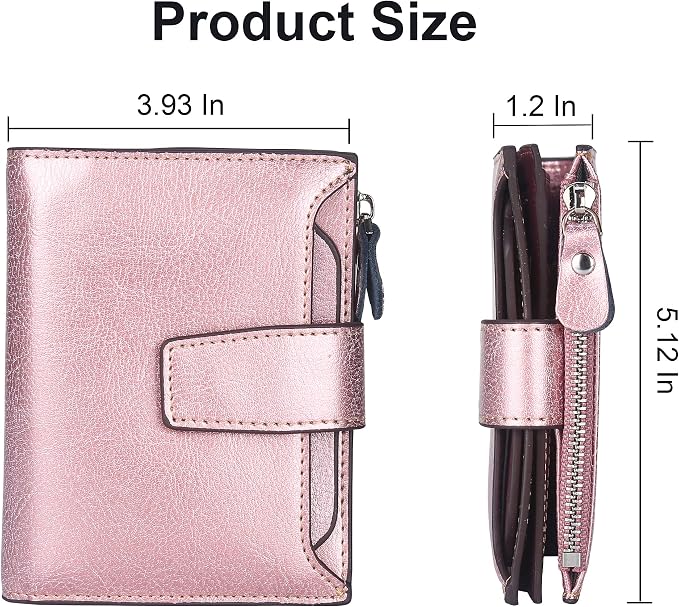 Small Compact Women Wallet RFID Blocking Genuine Leather Bifold Purse with ID Windows - Image 5