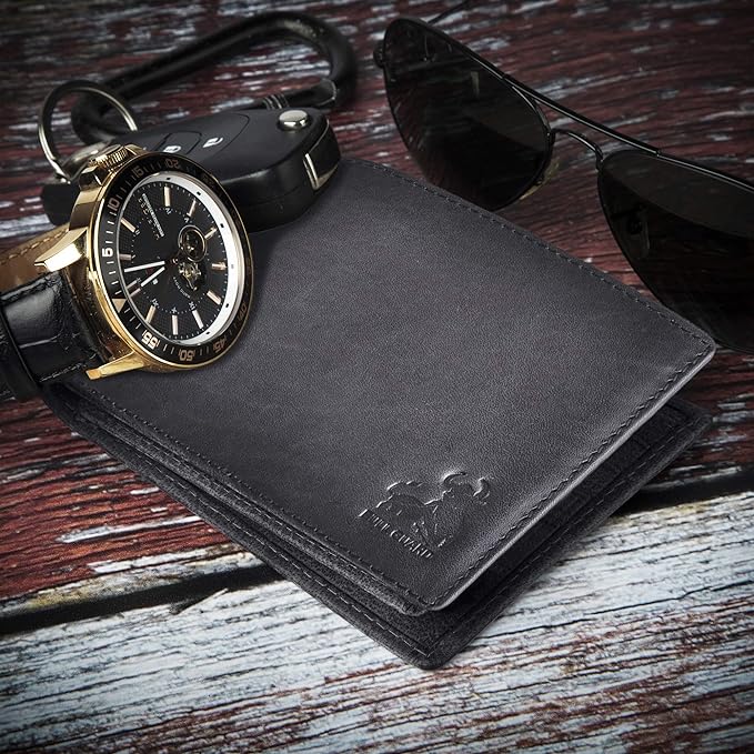 BULL GUARD Black Leather Wallet for Men with RFID Blocking - Bifold High Capacity with Side Flip 2 ID Windows and 10 Credit Cards Slots - Image 4