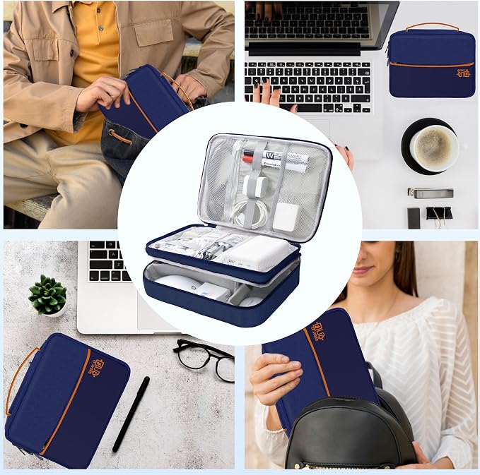 Electronics Organizer,Travel Cord Organizer Pouch,Cable Organizer Bags | Waterproof Electronic Accessories Storage Case for Cables, Cords, Charger, Phone (Three Layer-NavyBlue) - Image 8