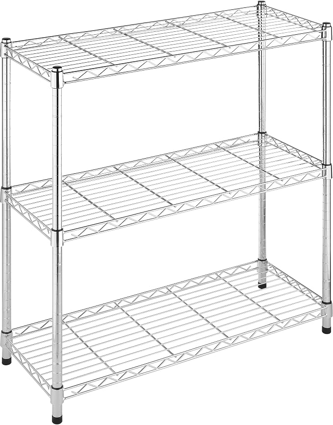 Whitmor 3 Tier Shelving Unit, Metal Storage Shelves, 400 lbs Capacity per Shelf, 1200 lbs Total, Easy Assembly Home Organizer for Pantry, Kitchen, Garage, Plant, 36"L x 14"W x 36"H, Chrome by Whitmor