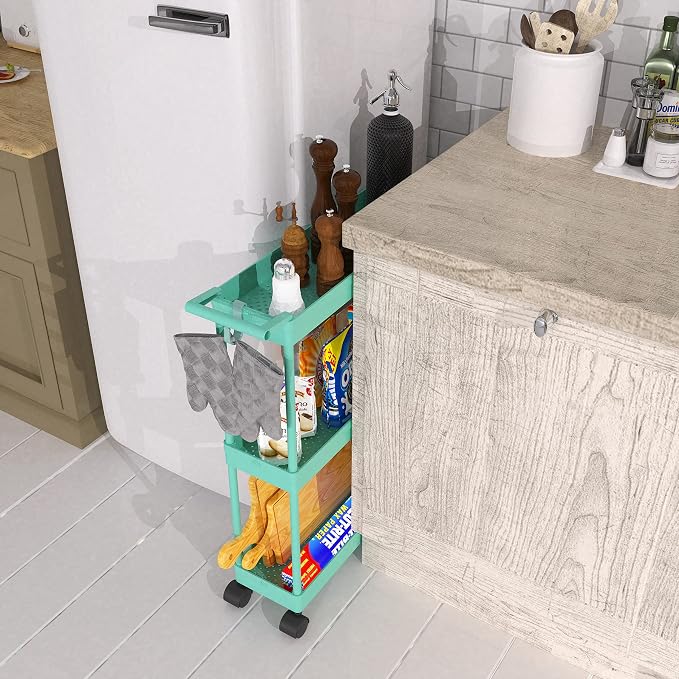 Simple Houseware 3-Tier Slim Rolling Cart w/Handle 5.5" Wx27.5 H, Turquoise | Storage Cart for Narrow Space (5.5-Inch Wide) Kitchen, Bathroom, Laundry Room - Image 5