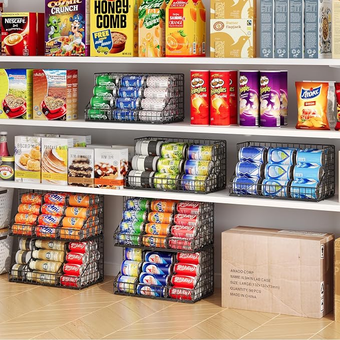 JKsmart 2 Pack Stackable Can Rack Organizer for Pantry Storage,Can Dispensers with 4 Adjustable Dividers, 2-Tier Metal Wire Basket Beverage Pop Soda Rack for Kitchen Cabinet Pantry, Black - Image 8