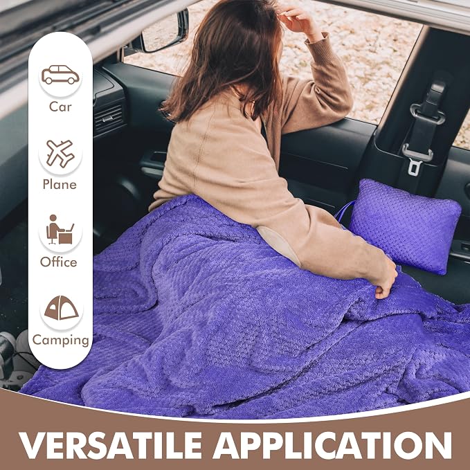 Tirrinia Travel Blanket and Pillow Set, Soft Compact Airplane Blanket with Foot Pockets, 4-in-1 Travel Essentials for Women Men, Portable Travel Gifts for Her, Travel Blanket for Airplanes, Cars - Image 4