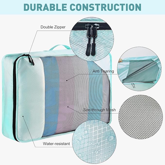 Toncoke 8-Piece Packing Cubes for Travel, 2026 Upgraded Durable Zippers & Reinforced Mesh, Complete Luggage Organizer Set with Shoe/Toiletry/Laundry Bags, 4 Sizes for Suitcase, Men Women, Lake Blue - Image 5