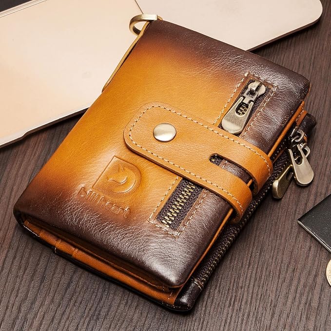 Genuine Leather Mens Wallet with Chain, RFID Blocking Biker Bifold Wallet with Anti-Theft Chain - Image 3