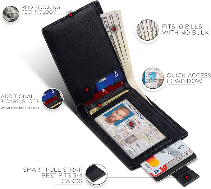 SERMAN BRANDS RFID Blocking Slim Bifold Genuine Leather Thin Minimalist Front Pocket Wallets for Men Billfold Wallet Men Gift - Image 3