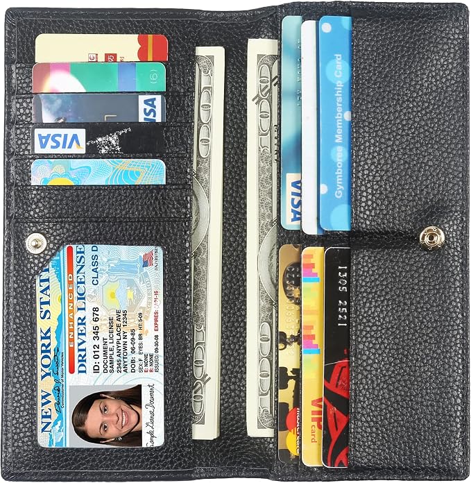 Ultra Slim Thin Leather Women Wallet RFID Blocking Credit Card Holder Bifold Long Ladies Billfold by Lavemi