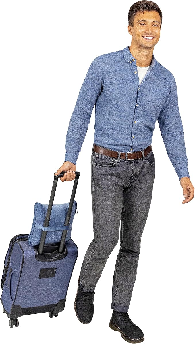 BlueHills Travel Blanket Pillows for Two Airplane Traveling Essentials Flight Throws in Bag case with Backpack Clip Compact Large Plane Accessories – Beige and Grayish Blue - Image 5