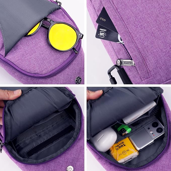 WATERFLY Tiny Crossbody Sling Backpack Anti Theft Backpack for Traveling Chest Shoulder Bag (Purple) - Image 3